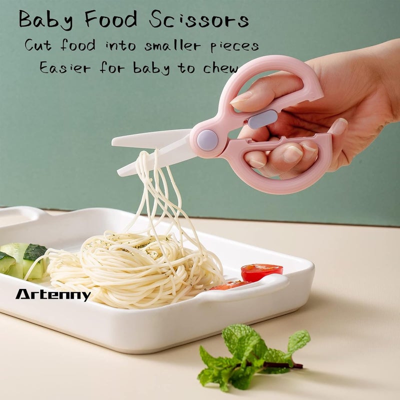 Artenny Baby Food Scissors with Travel Case, Ceramic Food Scissors Kids, Toddler Scissor with Safety Lock, Ideal for Pizza, Meats, Noodles, Vegetables, and Fruits (C) - Image 2